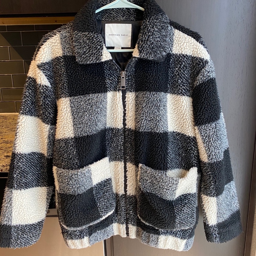 American Eagle Plaid Teddy Jacket Size XS